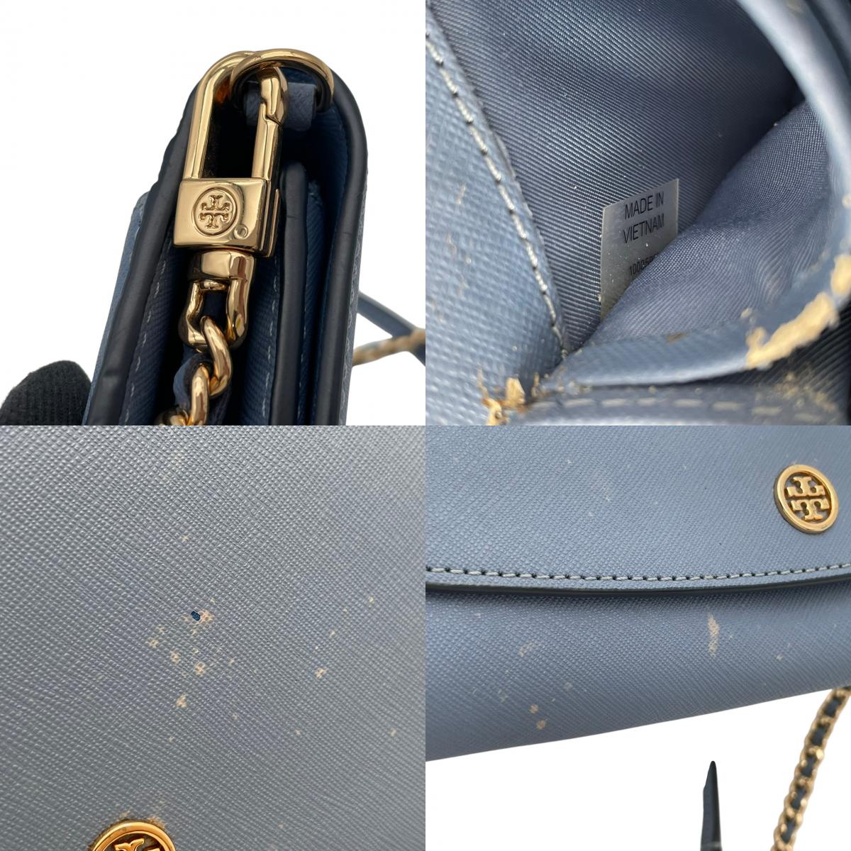 トリーバーチ TORY BURCH ショルダーバッグ チェーンバッグ クラッチ 2WAY 斜め掛け ポシェット ミニバッグ ウォレット レザー 本革 水色 ブルー ライトブルー ゴールド金具 ロゴ レディース エレガント 上品 お出かけ S64