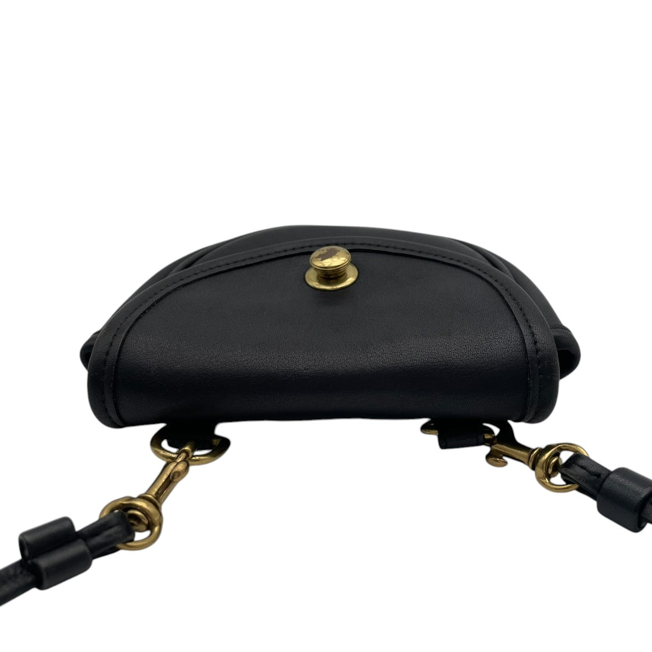 COACH コーチ オールドコーチ ショルダーバッグ ポシェット ミニバッグ ハーフムーン クロスボディ 斜め掛け フラップ ターンロック レザー 本革 黒 ブラック ゴールド金具 ヴィンテージ ビンテージ レトロ コンパクト レディース 鞄 カバン S64
