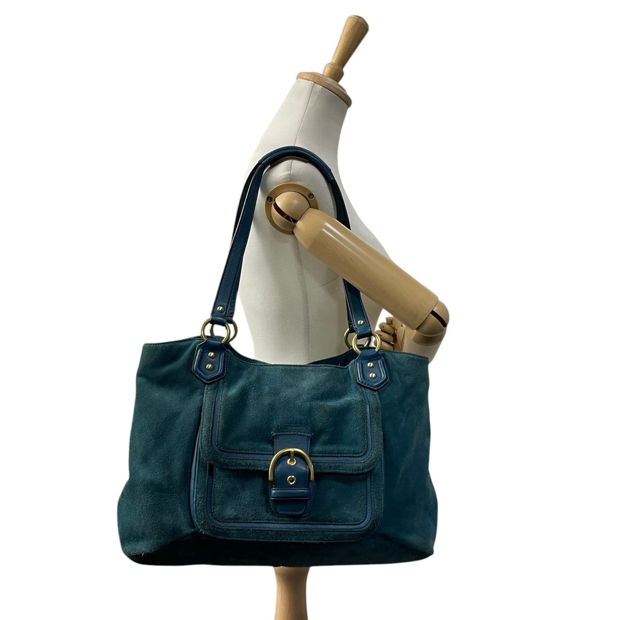 コーチ COACH キャンベル スエード ベル キャリーオール トートバッグ スウェード レザー ティール ブルー ワンショルダー 肩掛け A4収納 フロントポケット ゴールド金具 F24688 レディース クラシック 収納力 S2 大容量 上品 通勤