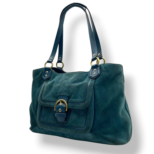 コーチ COACH キャンベル スエード ベル キャリーオール トートバッグ スウェード レザー ティール ブルー ワンショルダー 肩掛け A4収納 フロントポケット ゴールド金具 F24688 レディース クラシック 収納力 S2 大容量 上品 通勤