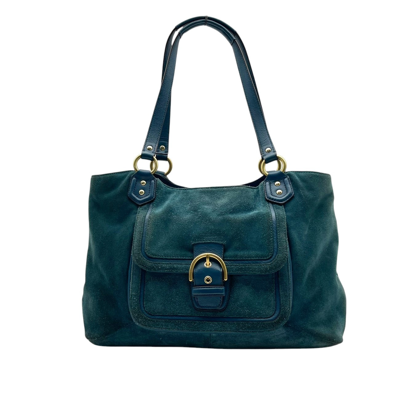 コーチ COACH キャンベル スエード ベル キャリーオール トートバッグ スウェード レザー ティール ブルー ワンショルダー 肩掛け A4収納 フロントポケット ゴールド金具 F24688 レディース クラシック 収納力 S2 大容量 上品 通勤
