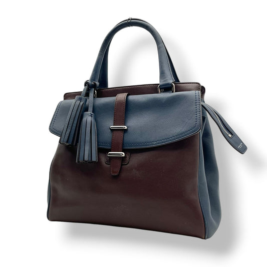 コーチ COACH レガシー ノースサウス サッチェル ハンドバッグ レザー 本革 ブラウン ネイビー バイカラー 26301 F1320 タッセル シルバー金具 フラップ 手持ち トップハンドル レディース 上品 クラシック 日常使い 収納力 S2
