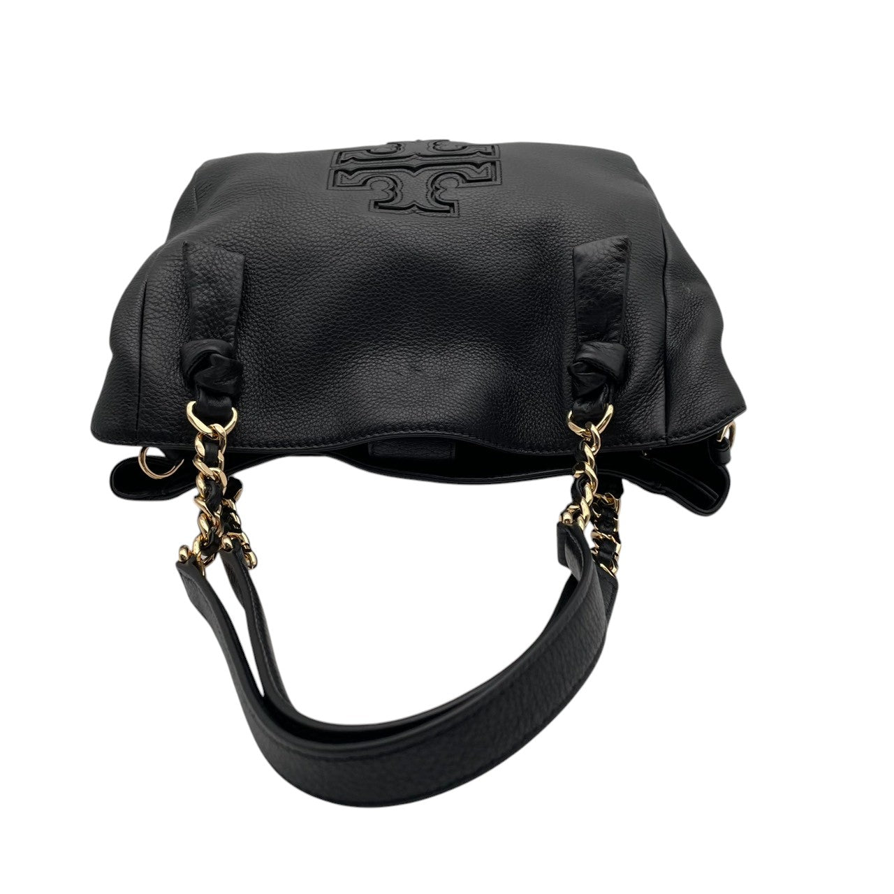 美品 トリーバーチ TORY BURCH テア Thea チェーンストラップ トートバッグ レザー 本革 ブラック 2way ワンショルダー 斜め掛け可 自立可 エンボスロゴ ゴールド金具 収納力 上品 クラシック レディース 日常使い S2