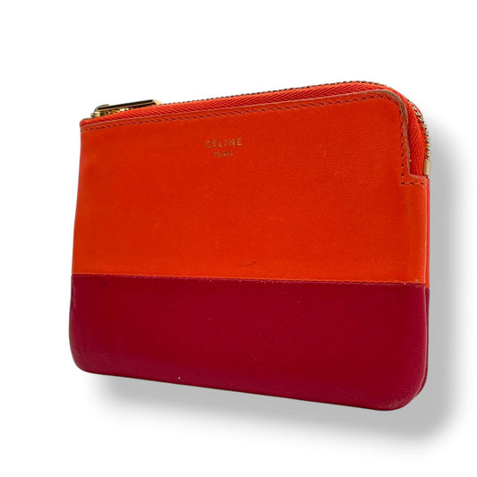 セリーヌ CELINE コインケース レザー 本革 オレンジ ワインレッド バイカラー ジップ 小銭入れ カードケース ゴールド金具 ロゴ刻印 コンパクト ミニウォレット ファスナー開閉 マルチケース レディース 上品 シンプル 日常使い 収納力 M3
