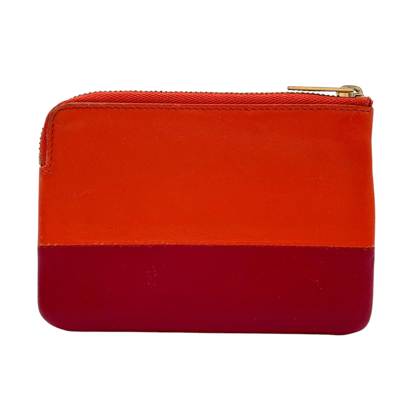 セリーヌ CELINE コインケース レザー 本革 オレンジ ワインレッド バイカラー ジップ 小銭入れ カードケース ゴールド金具 ロゴ刻印 コンパクト ミニウォレット ファスナー開閉 マルチケース レディース 上品 シンプル 日常使い 収納力 M3