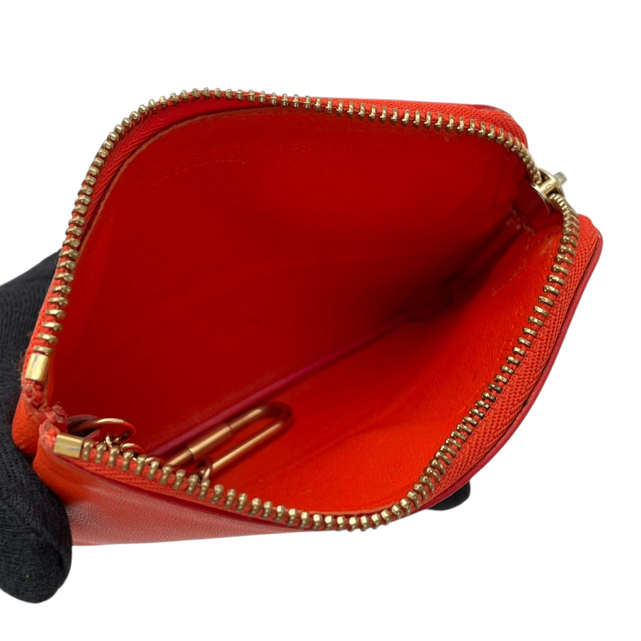 セリーヌ CELINE コインケース レザー 本革 オレンジ ワインレッド バイカラー ジップ 小銭入れ カードケース ゴールド金具 ロゴ刻印 コンパクト ミニウォレット ファスナー開閉 マルチケース レディース 上品 シンプル 日常使い 収納力 M3