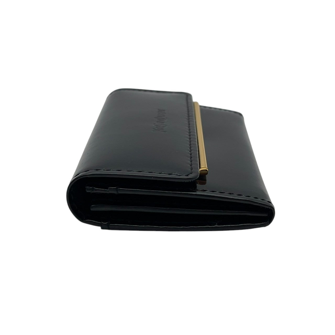 サンローラン SAINT LAURENT 小銭入れ レザー 本革 ブラック エナメル パテントレザー ゴールド金具 ロゴ型押し フラップ スナップ開閉 コンパクト コインケース 小物 レディース メンズ ユニセックス 上品 クラシック 日常使い M3