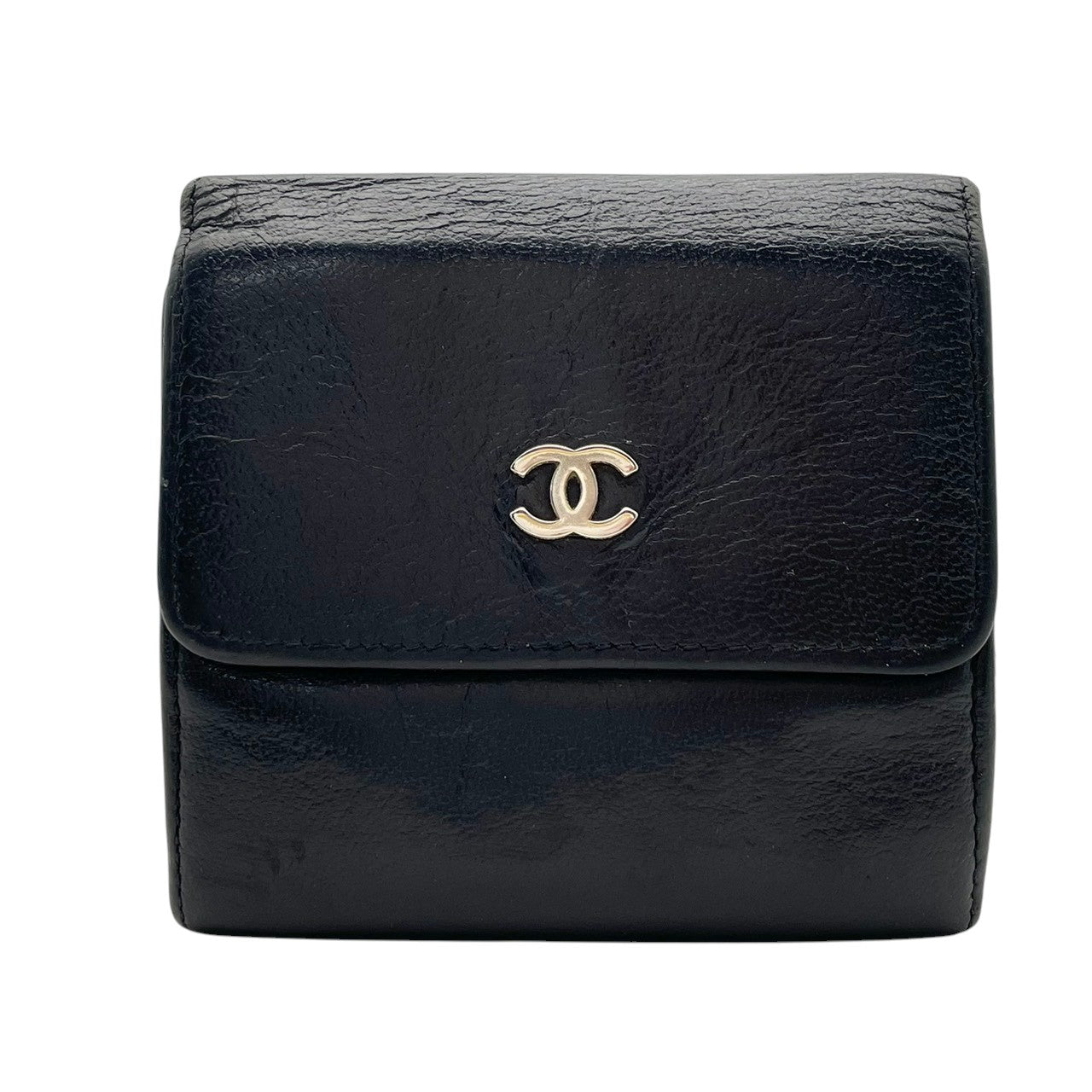 シャネル CHANEL ココマーク Wホック 二つ折り財布 レザー 本革 ブラック ゴールド金具 フラップ コンパクトウォレット 折り財布 ロゴ金具 小銭入れ 札入れ カード収納 レディース ヴィンテージ 上品 クラシック M3