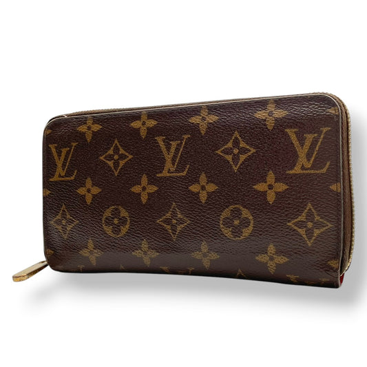 ルイヴィトン LOUIS VUITTON ジッピーウォレット 長財布 モノグラム ブラウン レッド M41896 ラウンドファスナー キャンバス レザーライニング ゴールド金具 ロゴ 総柄 レディース メンズ ユニセックス 定番 ロングウォレット 収納力 M3