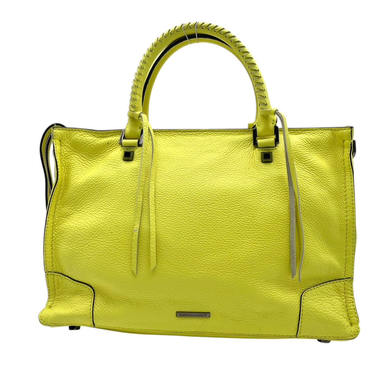 【美品】 レベッカミンコフ REBECCA MINKOFF 2WAY ハンドバッグ ショルダーバッグ 斜め掛け可 レザー 本革 レモンイエロー 黄色 タッセル 自立可 エレガント クラシック ビンテージ 華やか 春夏 レディース お出かけ 定番 人気 S61