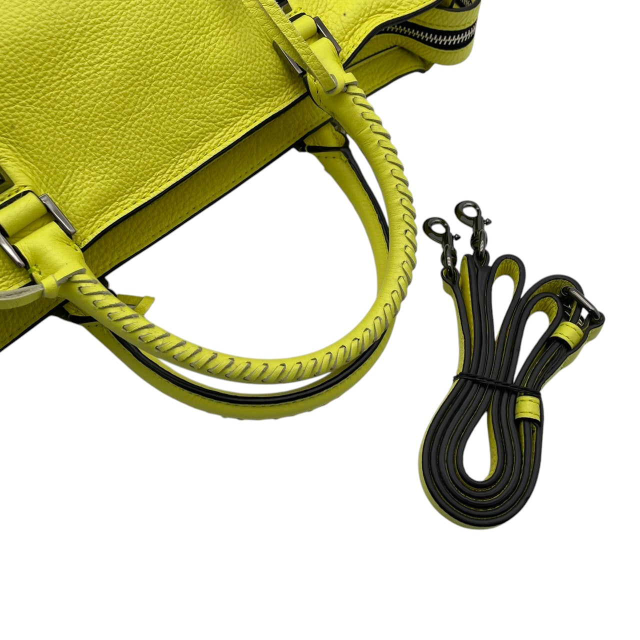 【美品】 レベッカミンコフ REBECCA MINKOFF 2WAY ハンドバッグ ショルダーバッグ 斜め掛け可 レザー 本革 レモンイエロー 黄色 タッセル 自立可 エレガント クラシック ビンテージ 華やか 春夏 レディース お出かけ 定番 人気 S61