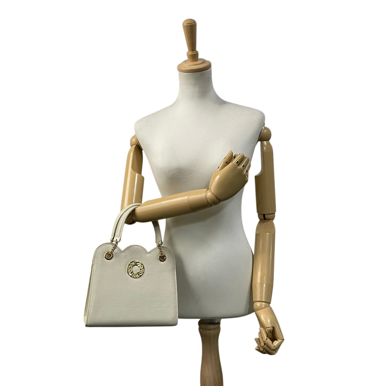 【美品】 ハナエモリ HANAE MORI ハンドバッグ レザー 本革 アイボリー 白 ゴールド金具 リボン 自立可 フォーマル 冠婚葬祭 卒業式 入学式 エレガント クラシック ビンテージ 上品 鞄 レディース お出かけ デイリー 定番 人気 S61