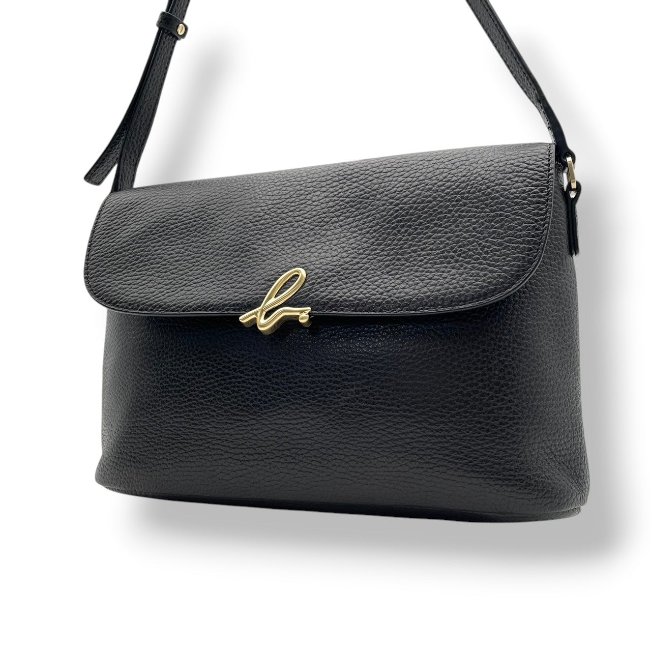 【美品】 アニエスベー agnes b. ショルダーバッグ クロスボディ 斜め掛け可 レザー 本革 ブラック 黒 シルバー金具 The b. ルベー ロゴ カメラバッグ エレガント クラシック 上品 鞄 通勤 お出かけ レディース 定番 人気 S61