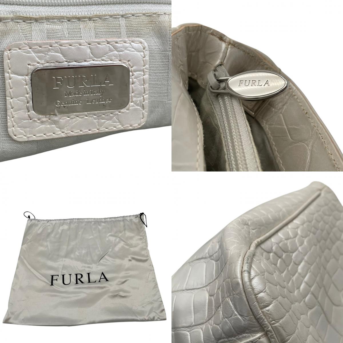 【美品】 フルラ FURLA ハンドバッグ トートバッグ レザー 本革 パールホワイト 白 ゴールド金具 ロゴ 自立可 フォーマル 冠婚葬祭 エレガント クラシック ビンテージ 上品 鞄 通勤 通学 お出かけ デイリー レディース 定番 人気 S61