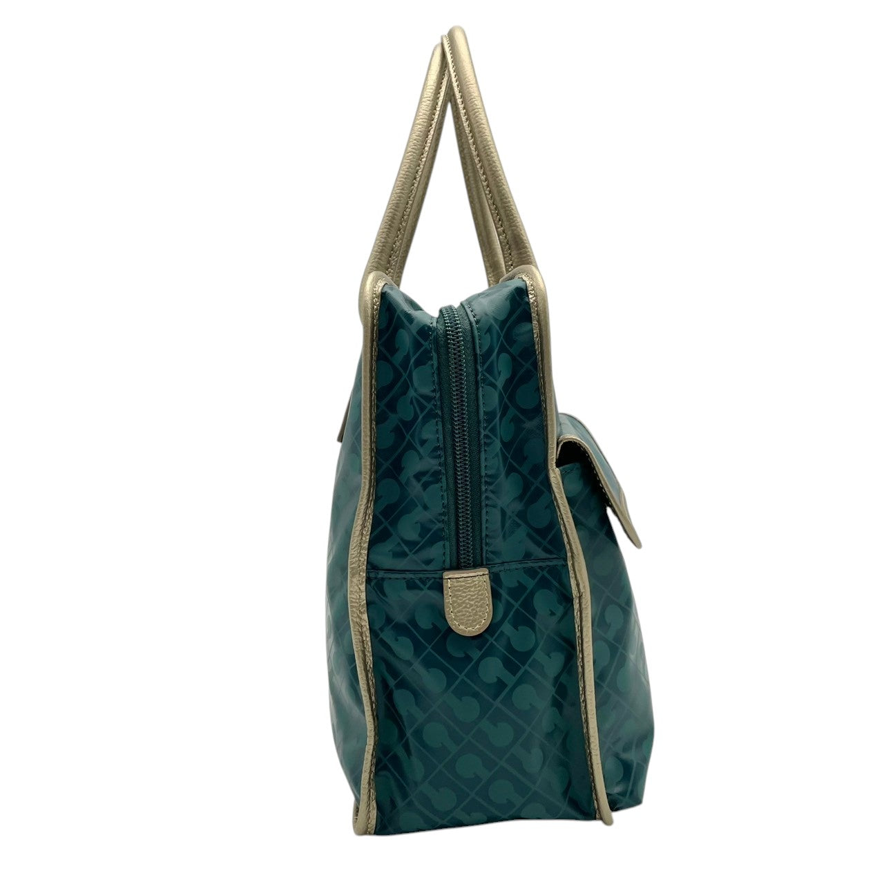 【極美品】 ゲラルディーニ GHERARDINI ハンドバッグ トートバッグ ソフティ 軽量 ナイロン グリーン 緑 総柄 自立可 エレガント カジュアル クラシック ビンテージ 上品 鞄 通勤 お出かけ デイリー レディース 定番 人気 アイテム S63