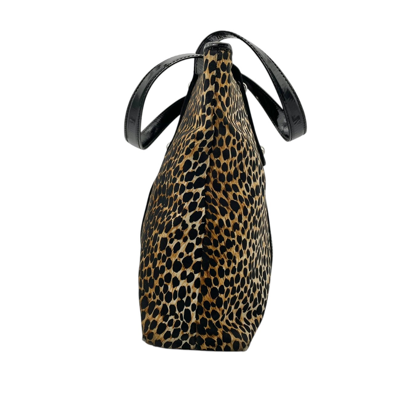 【良品】 ドルチェ＆ガッバーナ DOLCE&GABBANA トートバッグ ナイロン エナメル レオパード柄 ヒョウ柄 ブラウン ブラック 黒 ロゴ プレート 肩掛け A4収納可能 大容量 カジュアル エレガント 鞄 通勤 お出かけ レディース 定番 S59