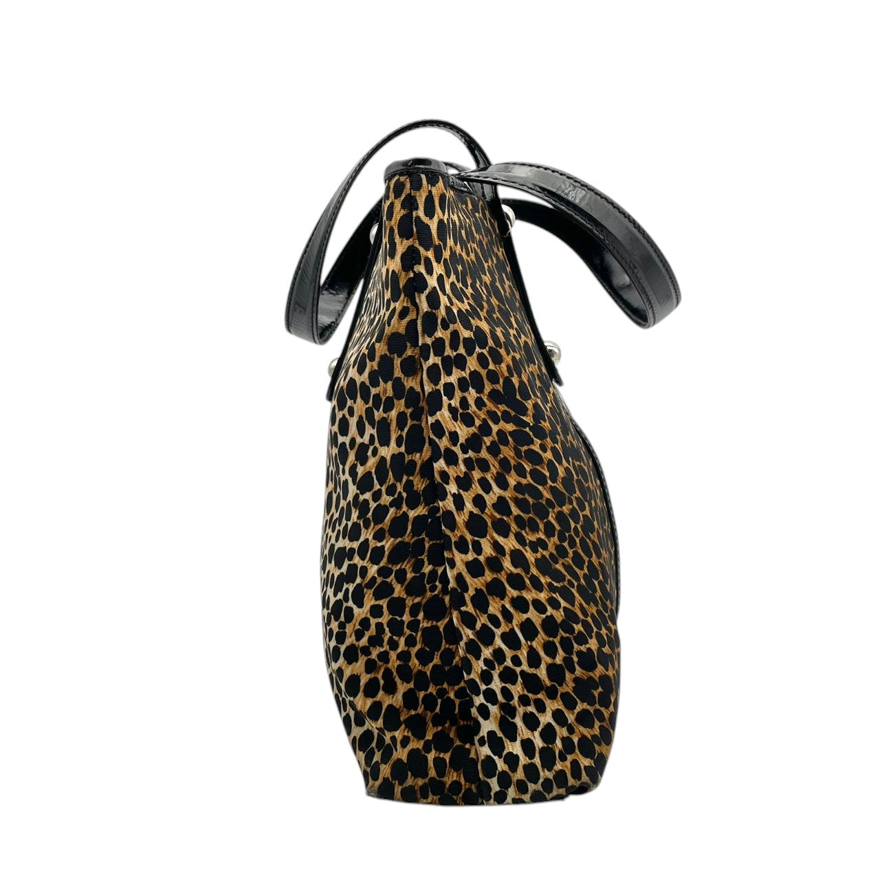 【良品】 ドルチェ＆ガッバーナ DOLCE&GABBANA トートバッグ ナイロン エナメル レオパード柄 ヒョウ柄 ブラウン ブラック 黒 ロゴ プレート 肩掛け A4収納可能 大容量 カジュアル エレガント 鞄 通勤 お出かけ レディース 定番 S59