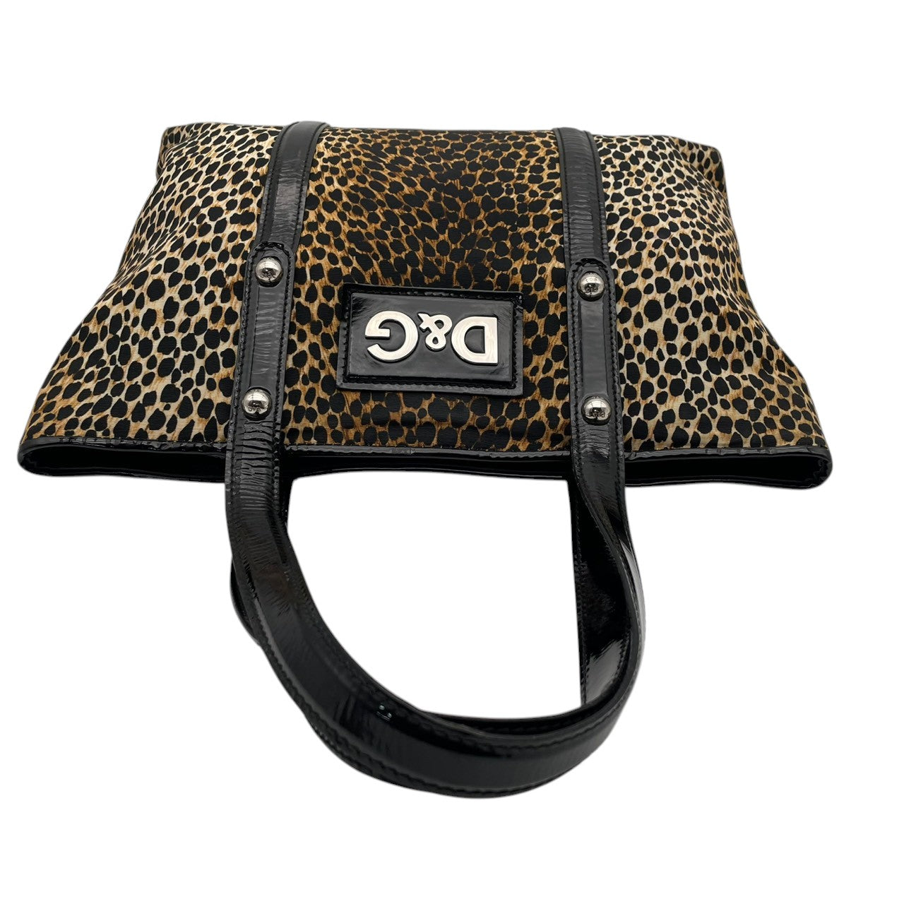 【良品】 ドルチェ＆ガッバーナ DOLCE&GABBANA トートバッグ ナイロン エナメル レオパード柄 ヒョウ柄 ブラウン ブラック 黒 ロゴ プレート 肩掛け A4収納可能 大容量 カジュアル エレガント 鞄 通勤 お出かけ レディース 定番 S59