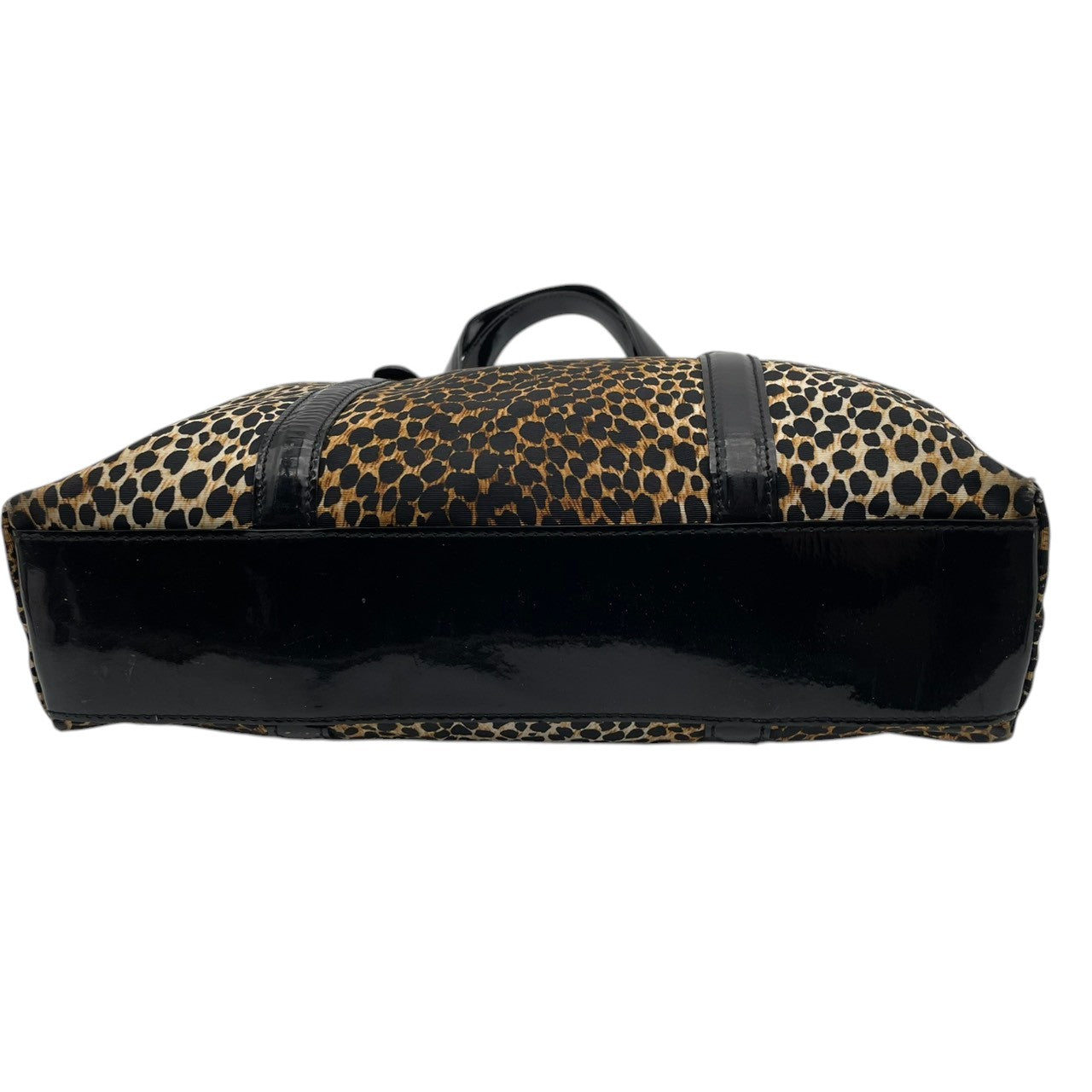 【良品】 ドルチェ＆ガッバーナ DOLCE&GABBANA トートバッグ ナイロン エナメル レオパード柄 ヒョウ柄 ブラウン ブラック 黒 ロゴ プレート 肩掛け A4収納可能 大容量 カジュアル エレガント 鞄 通勤 お出かけ レディース 定番 S59