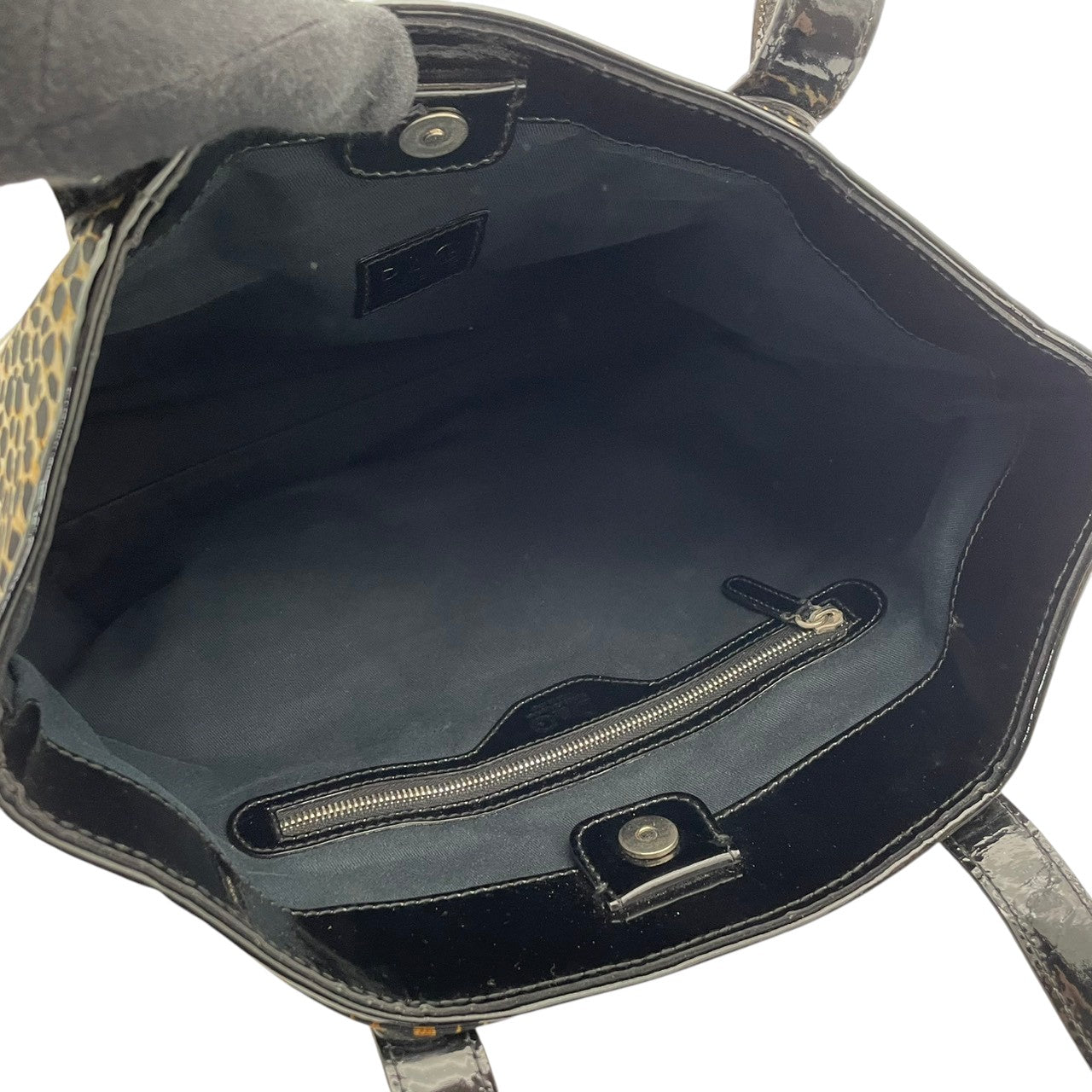 【良品】 ドルチェ＆ガッバーナ DOLCE&GABBANA トートバッグ ナイロン エナメル レオパード柄 ヒョウ柄 ブラウン ブラック 黒 ロゴ プレート 肩掛け A4収納可能 大容量 カジュアル エレガント 鞄 通勤 お出かけ レディース 定番 S59
