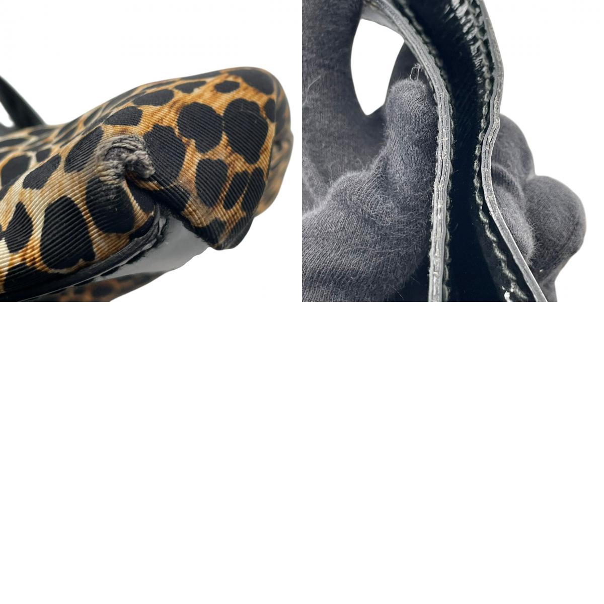 【良品】 ドルチェ＆ガッバーナ DOLCE&GABBANA トートバッグ ナイロン エナメル レオパード柄 ヒョウ柄 ブラウン ブラック 黒 ロゴ プレート 肩掛け A4収納可能 大容量 カジュアル エレガント 鞄 通勤 お出かけ レディース 定番 S59