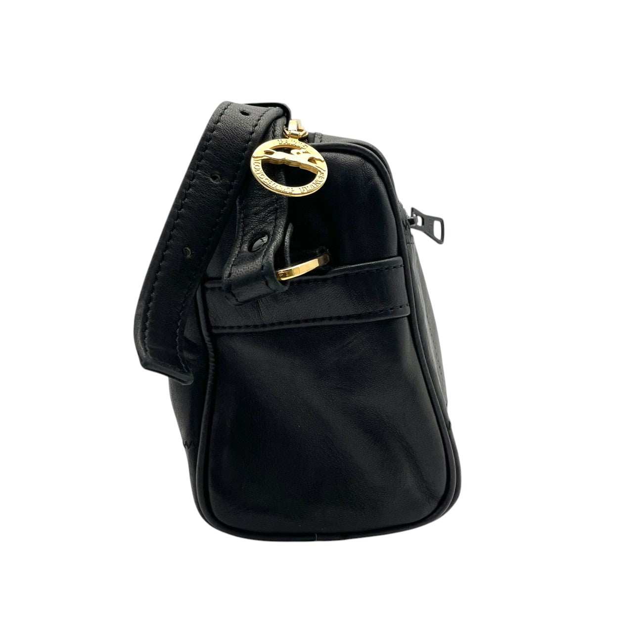 【美品】 ロンシャン LONGCHAMP ショルダーバッグ ワンショルダー 肩掛け可 レザー 本革 ブラック 黒 シルバー金具 ロゴ 型押し クラシック エレガント 上品 鞄 カジュアル お出かけ デイリー レディース 定番 人気 S60