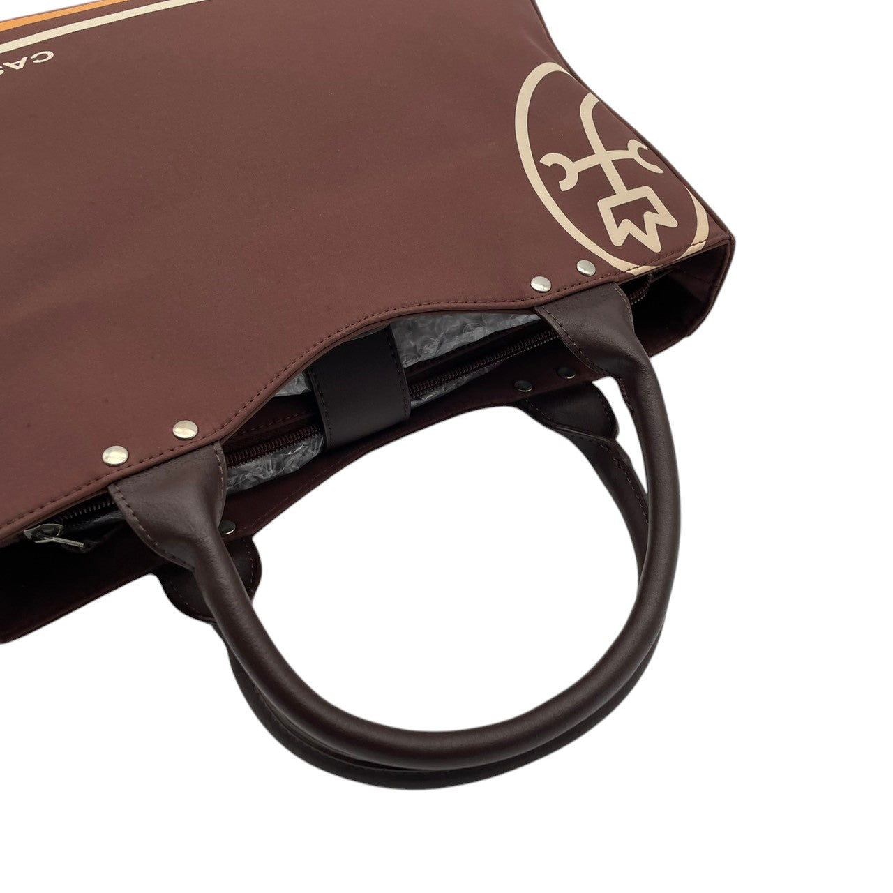 【美品】 カステルバジャック CASTELBAJAC ハンドバッグ ミニボストン トートバッグ ナイロン レザー ブラウン 茶 家紋 ロゴ ステッチ 軽量 カジュアル スポーティ 鞄 お出かけ デイリー メンズ レディース ユニセックス 定番 人気 S60