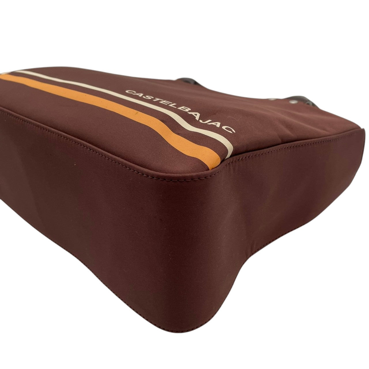 【美品】 カステルバジャック CASTELBAJAC ハンドバッグ ミニボストン トートバッグ ナイロン レザー ブラウン 茶 家紋 ロゴ ステッチ 軽量 カジュアル スポーティ 鞄 お出かけ デイリー メンズ レディース ユニセックス 定番 人気 S60