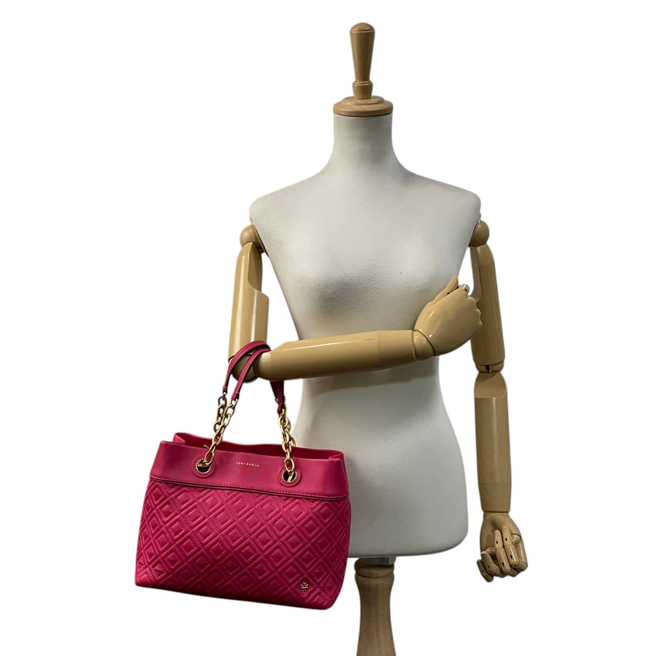 【美品】 トリーバーチ TORY BURCH ハンドバッグ トートバッグ レザー 本革 ピンク デカロゴ ステッチ タッセル チャーム 自立可 軽量 カジュアル エレガント 上品 鞄 お出かけ デイリー レディース 定番 人気 S60