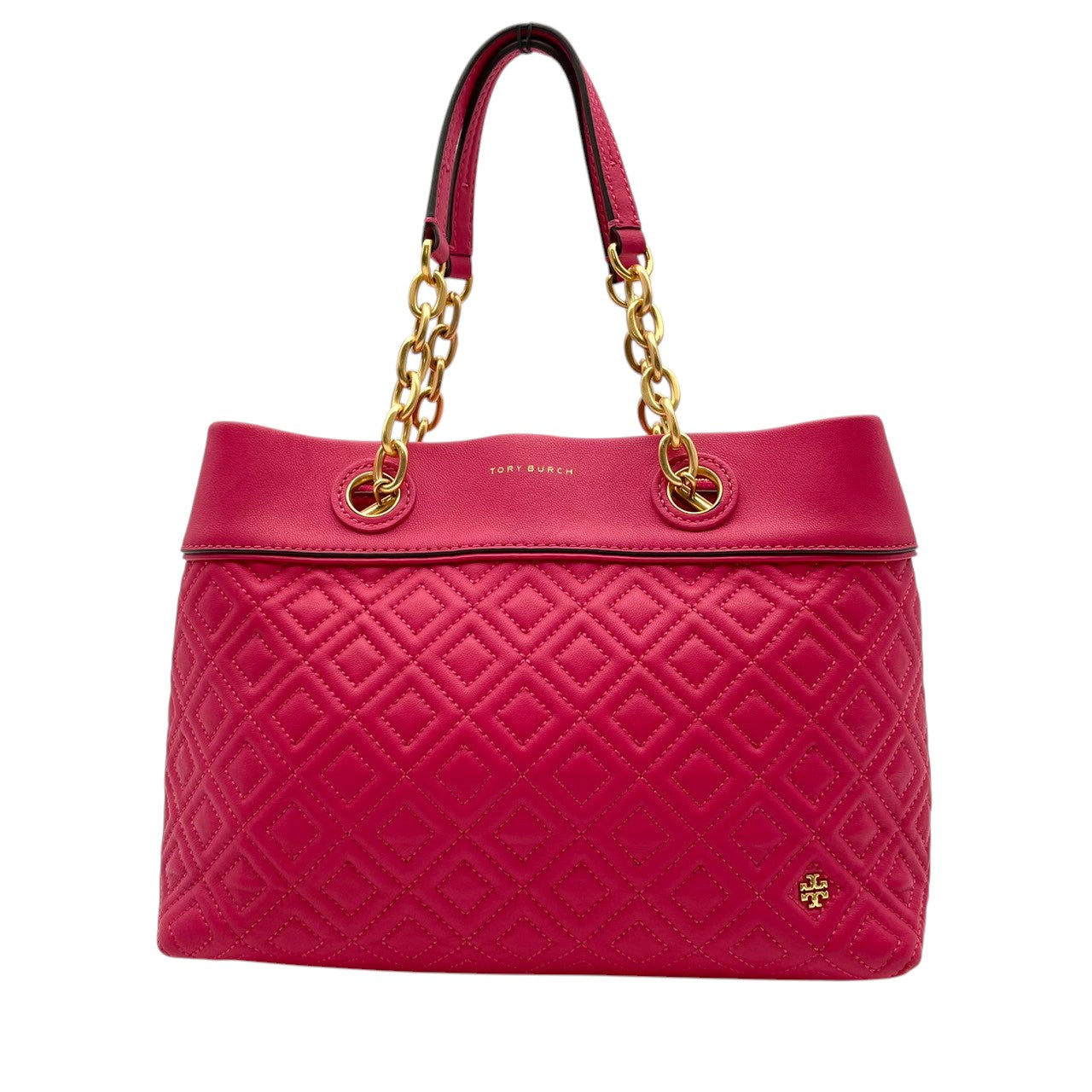 【美品】 トリーバーチ TORY BURCH ハンドバッグ トートバッグ レザー 本革 ピンク デカロゴ ステッチ タッセル チャーム 自立可 軽量 カジュアル エレガント 上品 鞄 お出かけ デイリー レディース 定番 人気 S60