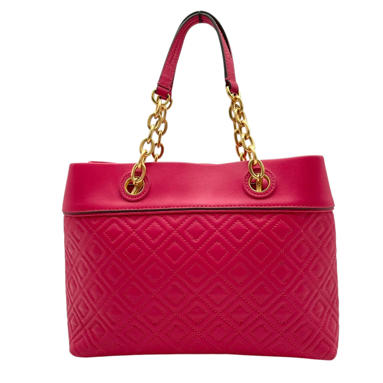 【美品】 トリーバーチ TORY BURCH ハンドバッグ トートバッグ レザー 本革 ピンク デカロゴ ステッチ タッセル チャーム 自立可 軽量 カジュアル エレガント 上品 鞄 お出かけ デイリー レディース 定番 人気 S60