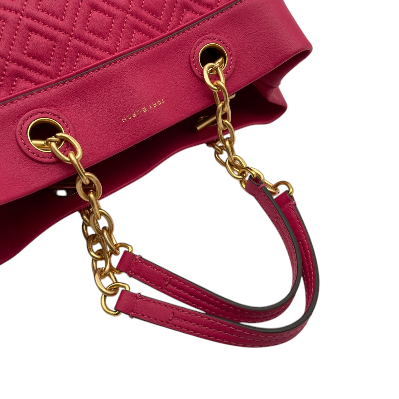 【美品】 トリーバーチ TORY BURCH ハンドバッグ トートバッグ レザー 本革 ピンク デカロゴ ステッチ タッセル チャーム 自立可 軽量 カジュアル エレガント 上品 鞄 お出かけ デイリー レディース 定番 人気 S60