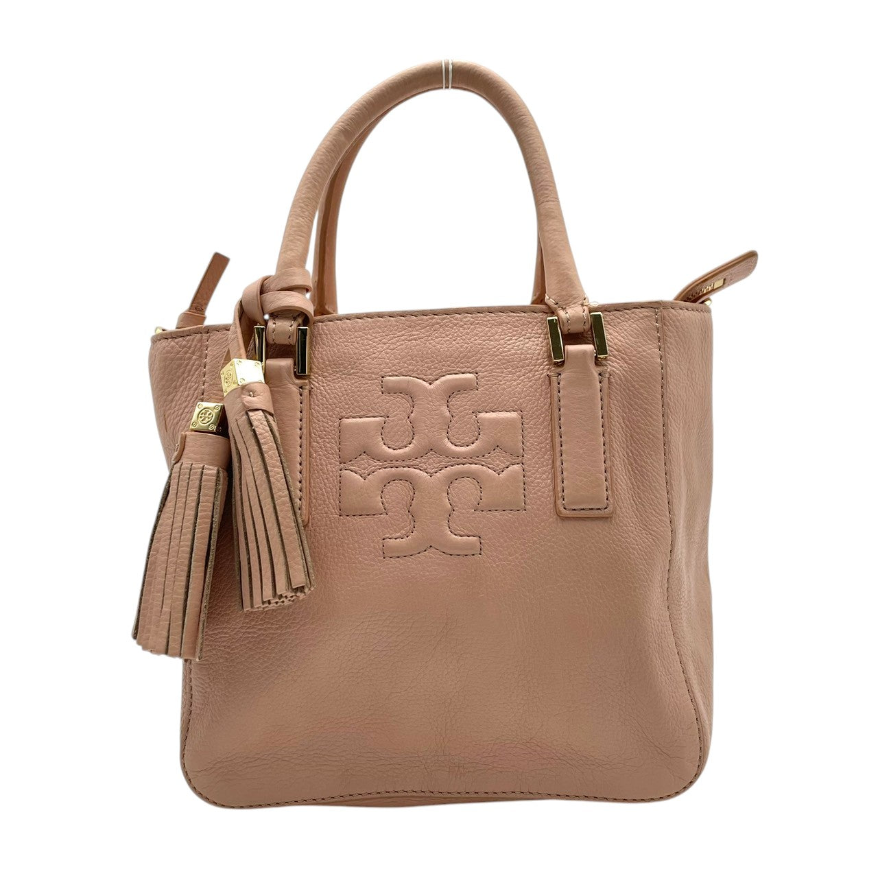 【美品】 トリーバーチ TORY BURCH ティア Thea スモール トートバッグ ハンドバッグ ショルダーバッグ 2WAY レザー 本革 ピンクベージュ ゴールド金具 斜め掛け可 クロスボディ 自立可 エレガント 上品 レディース 定番 人気 S60