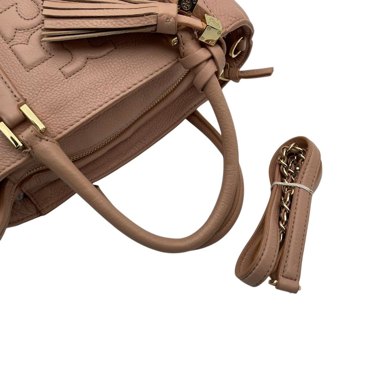 【美品】 トリーバーチ TORY BURCH ティア Thea スモール トートバッグ ハンドバッグ ショルダーバッグ 2WAY レザー 本革 ピンクベージュ ゴールド金具 斜め掛け可 クロスボディ 自立可 エレガント 上品 レディース 定番 人気 S60