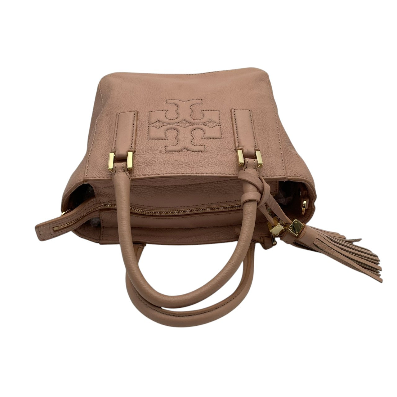 【美品】 トリーバーチ TORY BURCH ティア Thea スモール トートバッグ ハンドバッグ ショルダーバッグ 2WAY レザー 本革 ピンクベージュ ゴールド金具 斜め掛け可 クロスボディ 自立可 エレガント 上品 レディース 定番 人気 S60