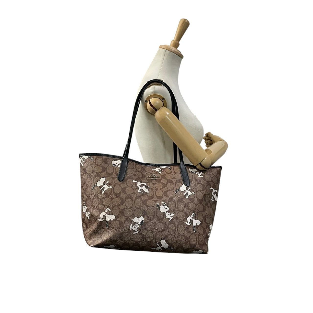 COACH コーチ × PEANUTS ピーナッツ コラボ シティトート PVC レザー ベージュ ブラウン レディース シグネチャー キャラクター 大容量 A4収納 通勤 通学 限定 コレクター 希少 6160 s83
