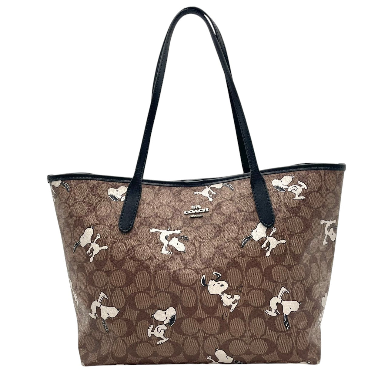 COACH コーチ × PEANUTS ピーナッツ コラボ シティトート PVC レザー ベージュ ブラウン レディース シグネチャー キャラクター 大容量 A4収納 通勤 通学 限定 コレクター 希少 6160 s83