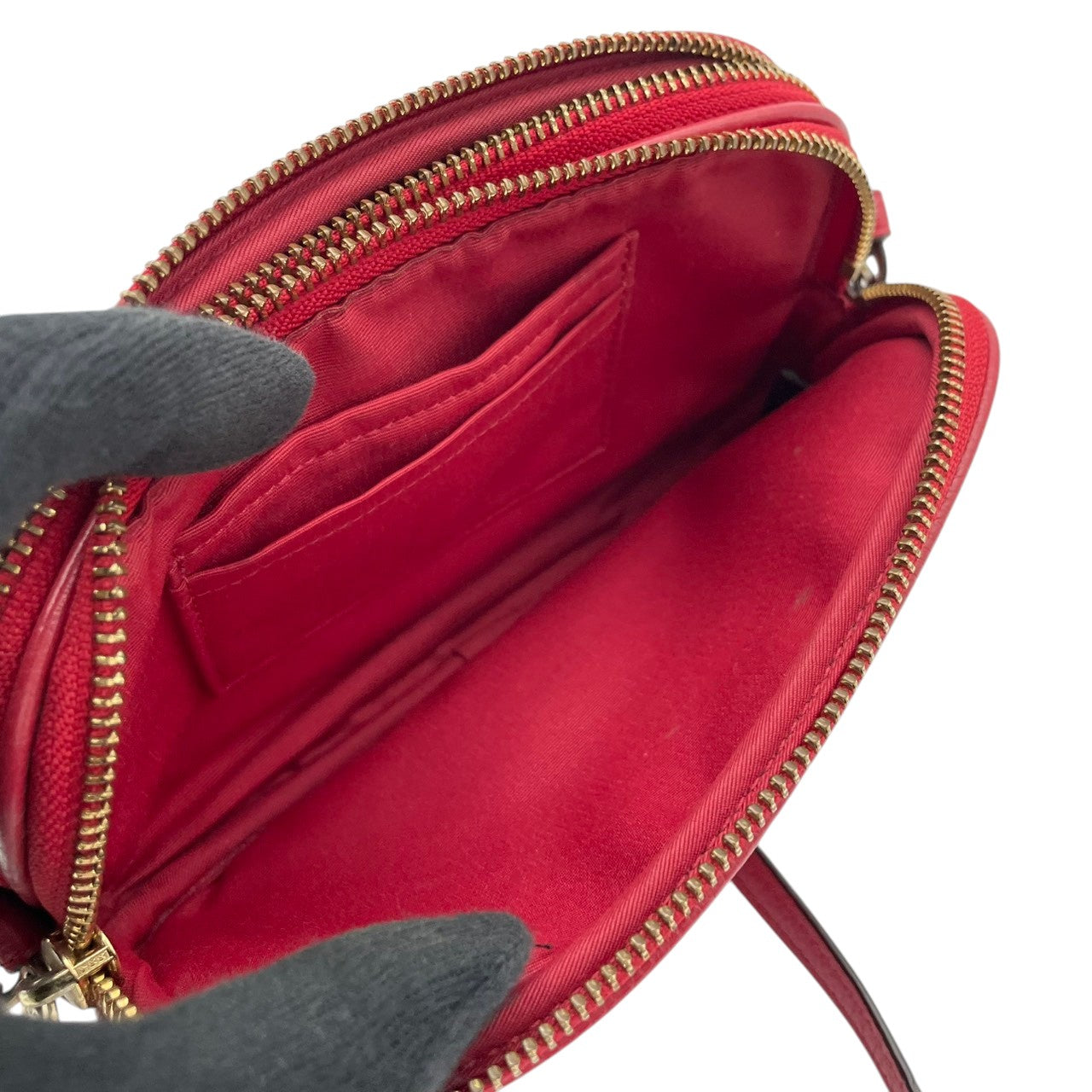 美品 COACH コーチ クロスボディポーチ ショルダーバッグ ピーブルドレザー ワインレッド 赤 レディース ゴールド金具 ダブルジップ コンパクト デイリー お出かけ 斜め掛け 軽量 F30259 s83