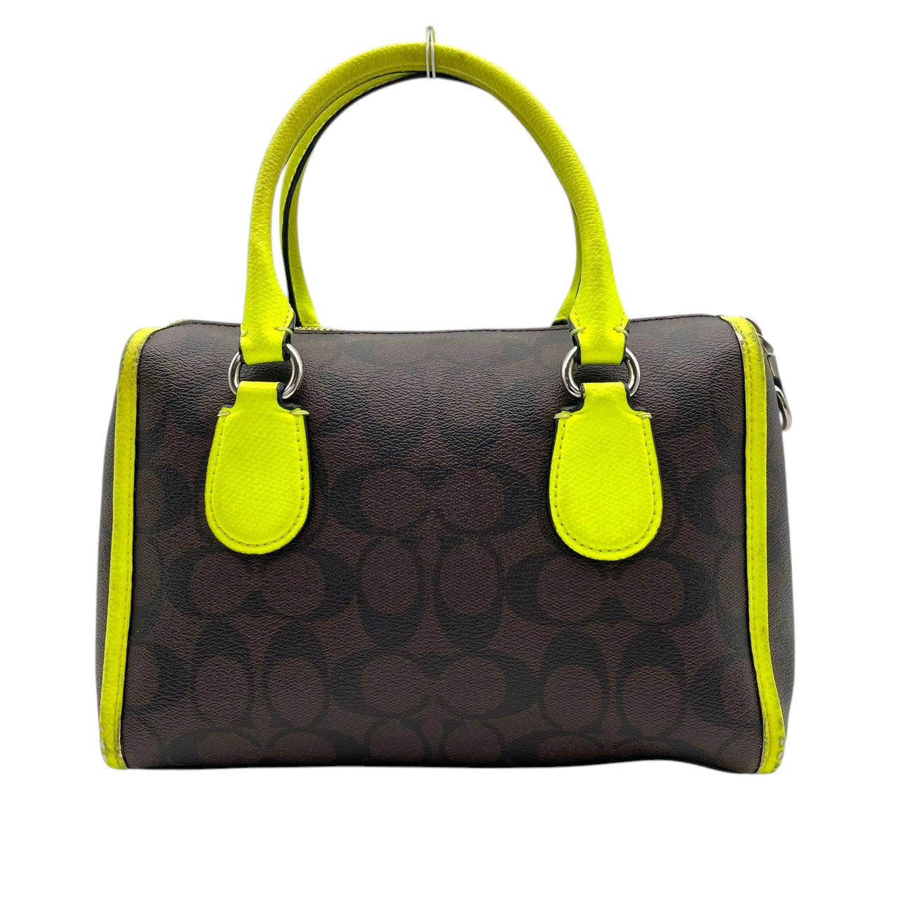 COACH コーチ Mini Bennett ミニベネット サッチェル 2way ハンドバッグ シグネチャー PVC×レザー ブラウン×ネオンイエロー レディース シルバー金具 コンパクト デイリー F34699 s88