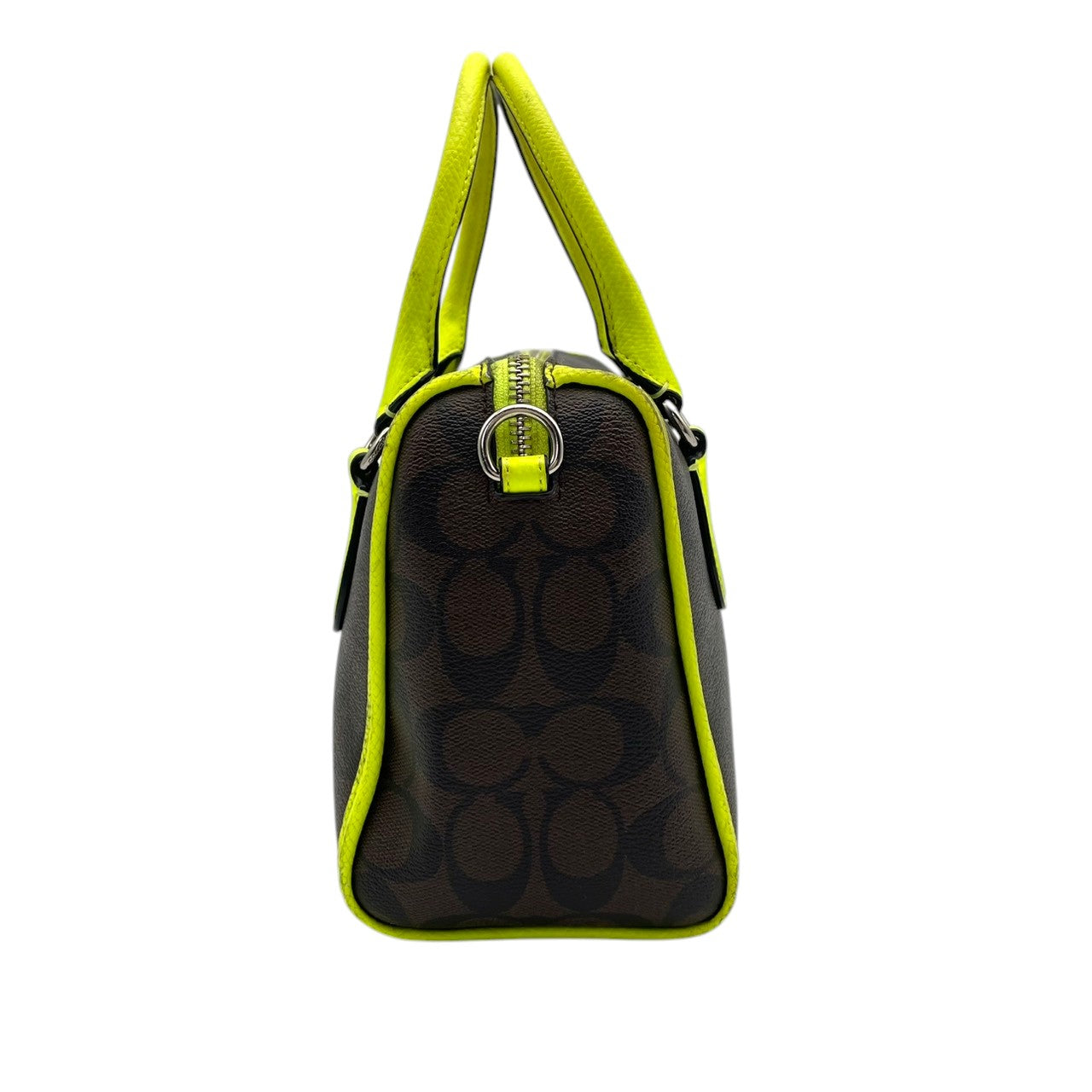 COACH コーチ Mini Bennett ミニベネット サッチェル 2way ハンドバッグ シグネチャー PVC×レザー ブラウン×ネオンイエロー レディース シルバー金具 コンパクト デイリー F34699 s88