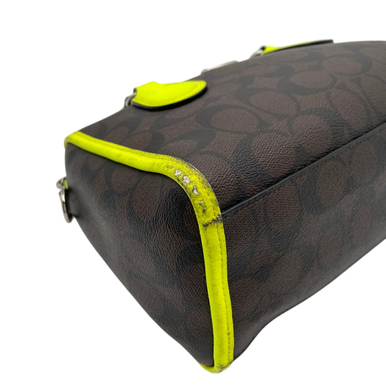COACH コーチ Mini Bennett ミニベネット サッチェル 2way ハンドバッグ シグネチャー PVC×レザー ブラウン×ネオンイエロー レディース シルバー金具 コンパクト デイリー F34699 s88