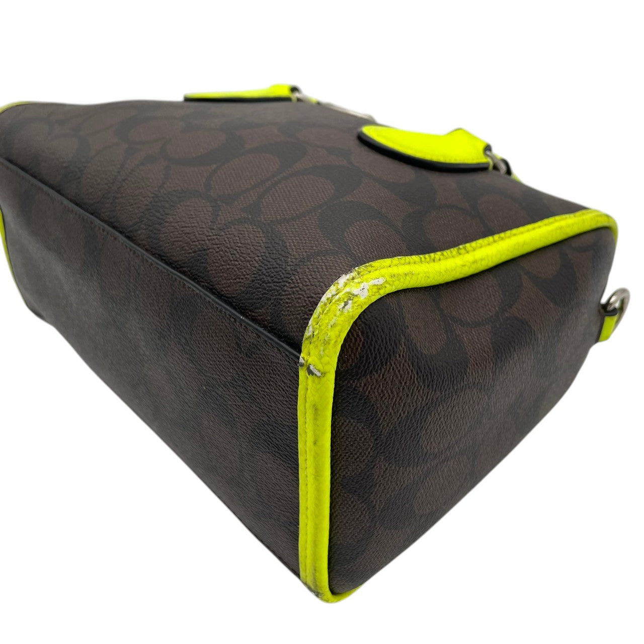 COACH コーチ Mini Bennett ミニベネット サッチェル 2way ハンドバッグ シグネチャー PVC×レザー ブラウン×ネオンイエロー レディース シルバー金具 コンパクト デイリー F34699 s88