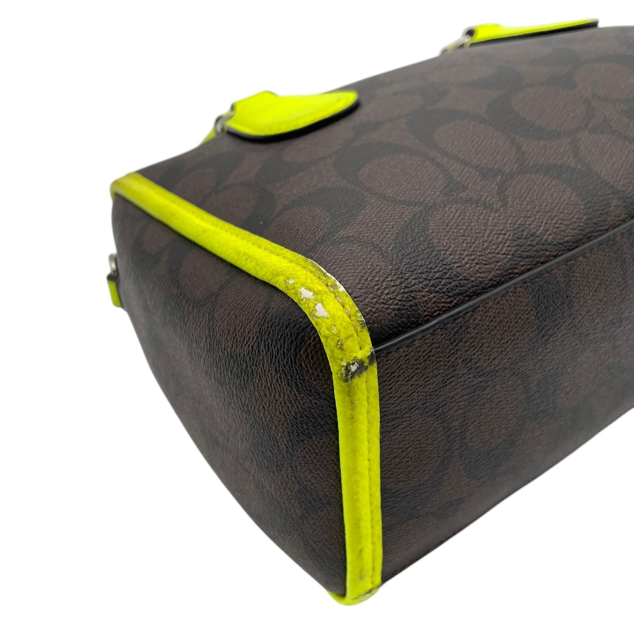 COACH コーチ Mini Bennett ミニベネット サッチェル 2way ハンドバッグ シグネチャー PVC×レザー ブラウン×ネオンイエロー レディース シルバー金具 コンパクト デイリー F34699 s88