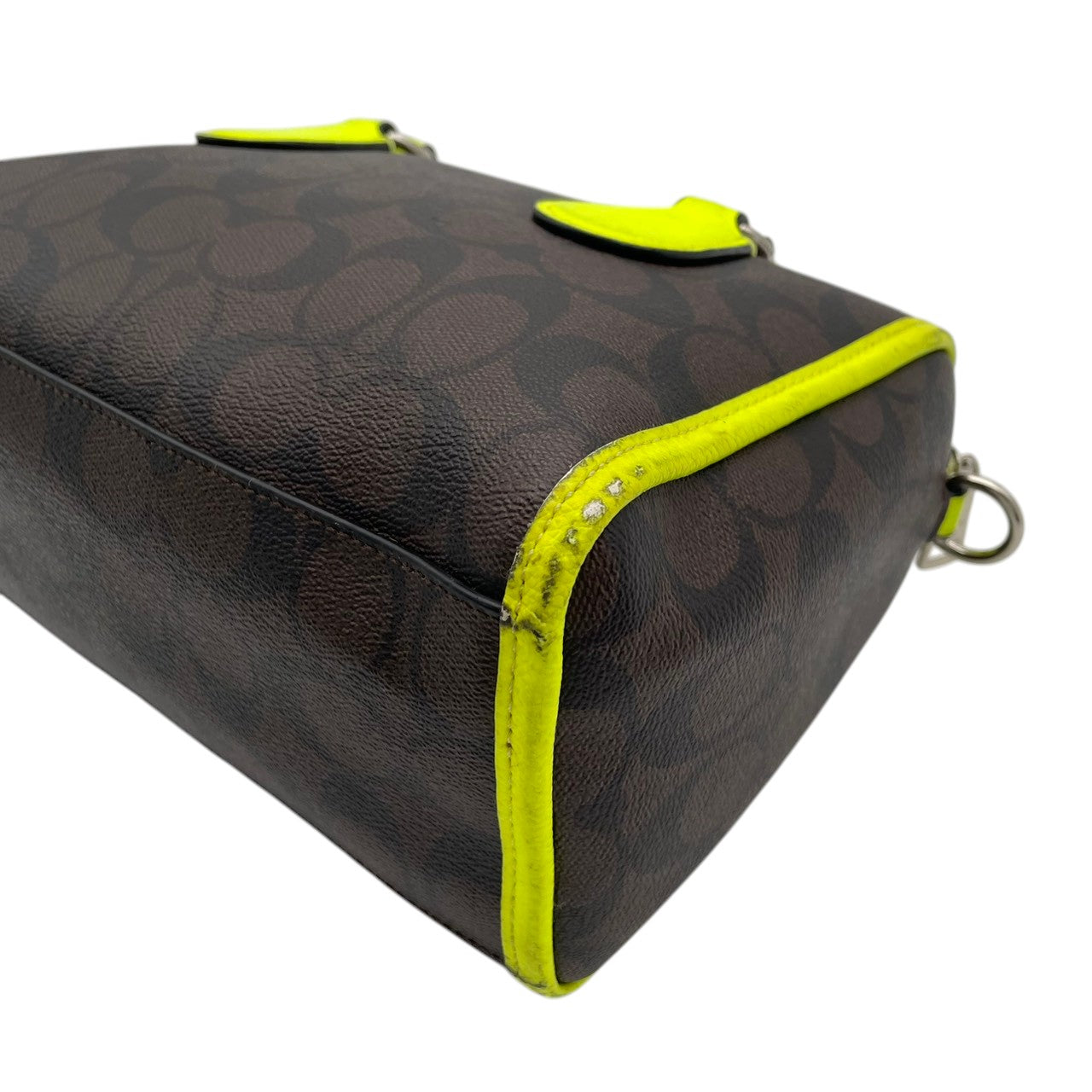 COACH コーチ Mini Bennett ミニベネット サッチェル 2way ハンドバッグ シグネチャー PVC×レザー ブラウン×ネオンイエロー レディース シルバー金具 コンパクト デイリー F34699 s88
