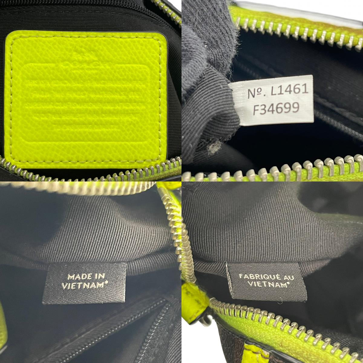 COACH コーチ Mini Bennett ミニベネット サッチェル 2way ハンドバッグ シグネチャー PVC×レザー ブラウン×ネオンイエロー レディース シルバー金具 コンパクト デイリー F34699 s88