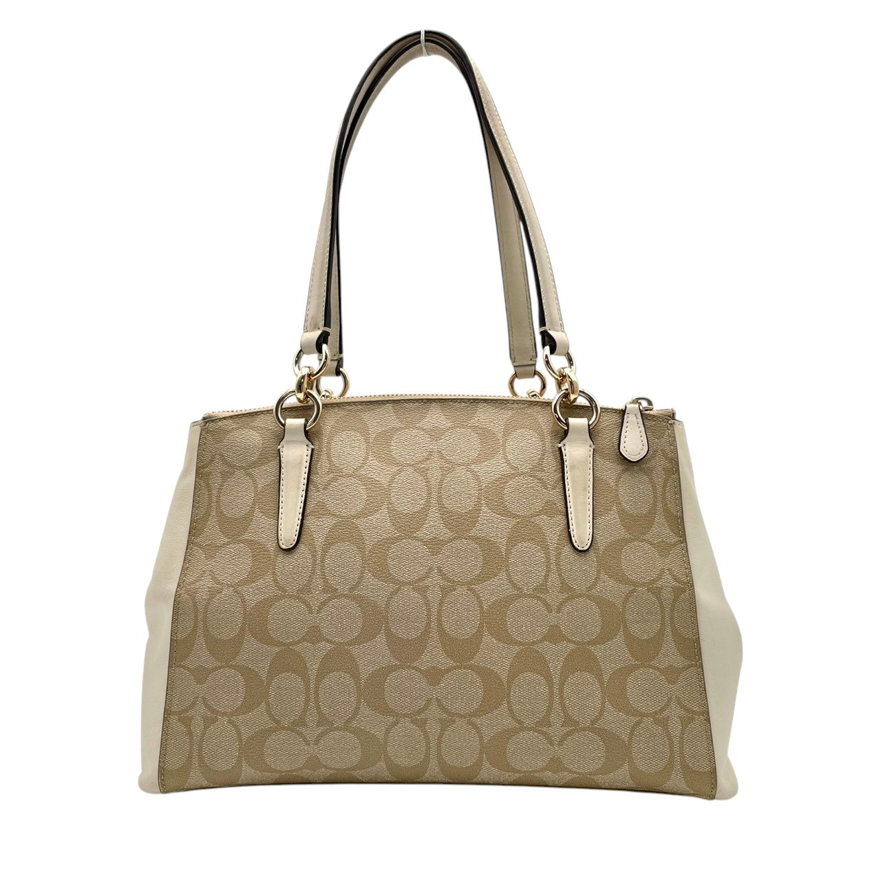 美品 COACH コーチ シグネチャー PVC キャンバス レザー 2WAY ショルダーバッグ ハンドバッグ ベージュ アイボリー ゴールド金具 斜め掛け 軽量 上品 通勤 デイリー A4 フィリピン製 F58291 S88