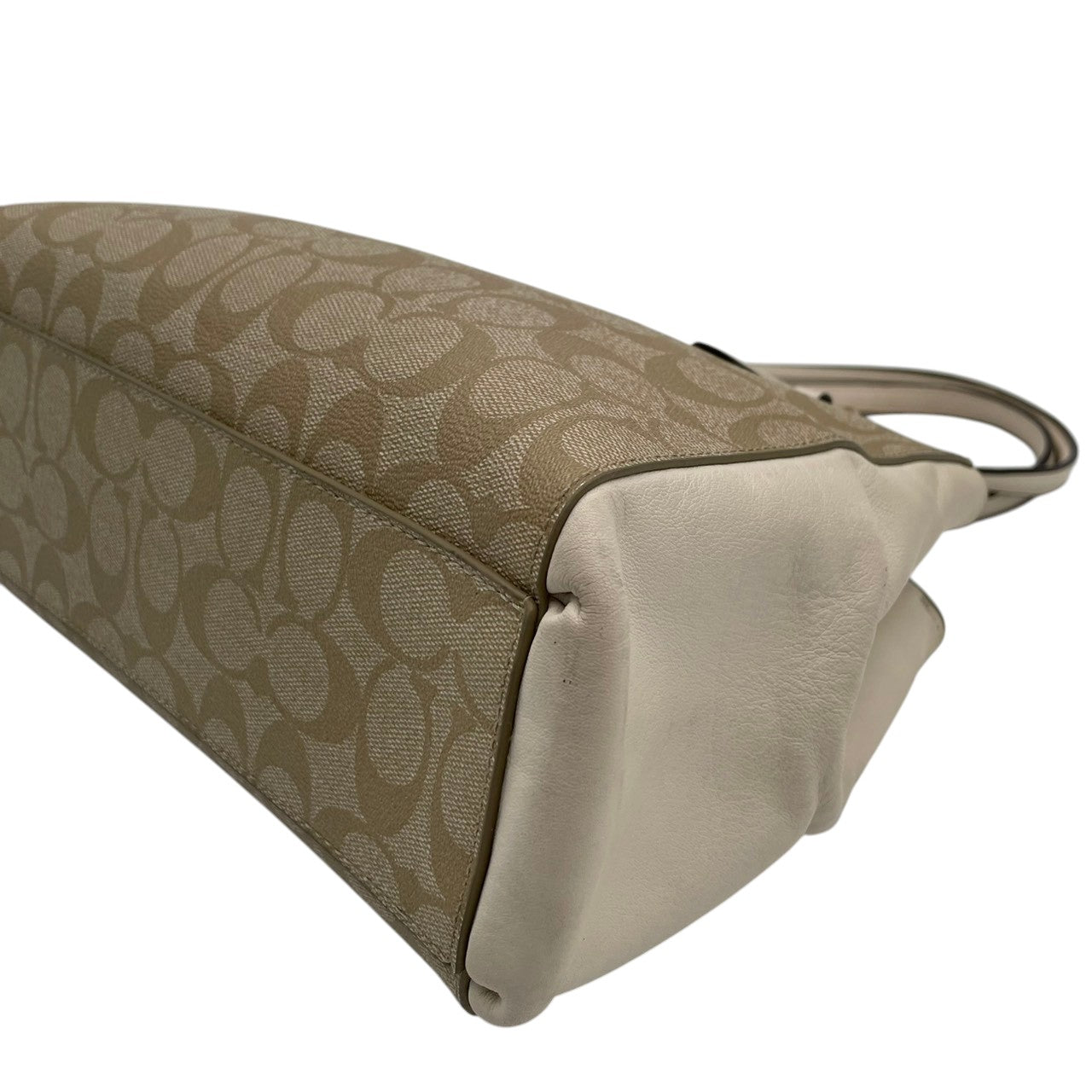 美品 COACH コーチ シグネチャー PVC キャンバス レザー 2WAY ショルダーバッグ ハンドバッグ ベージュ アイボリー ゴールド金具 斜め掛け 軽量 上品 通勤 デイリー A4 フィリピン製 F58291 S88