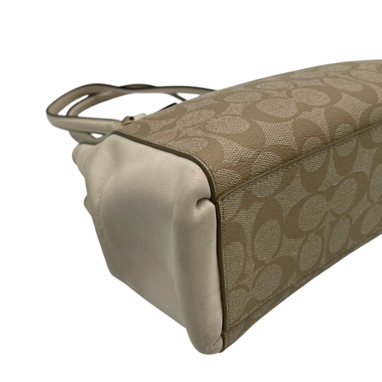 美品 COACH コーチ シグネチャー PVC キャンバス レザー 2WAY ショルダーバッグ ハンドバッグ ベージュ アイボリー ゴールド金具 斜め掛け 軽量 上品 通勤 デイリー A4 フィリピン製 F58291 S88
