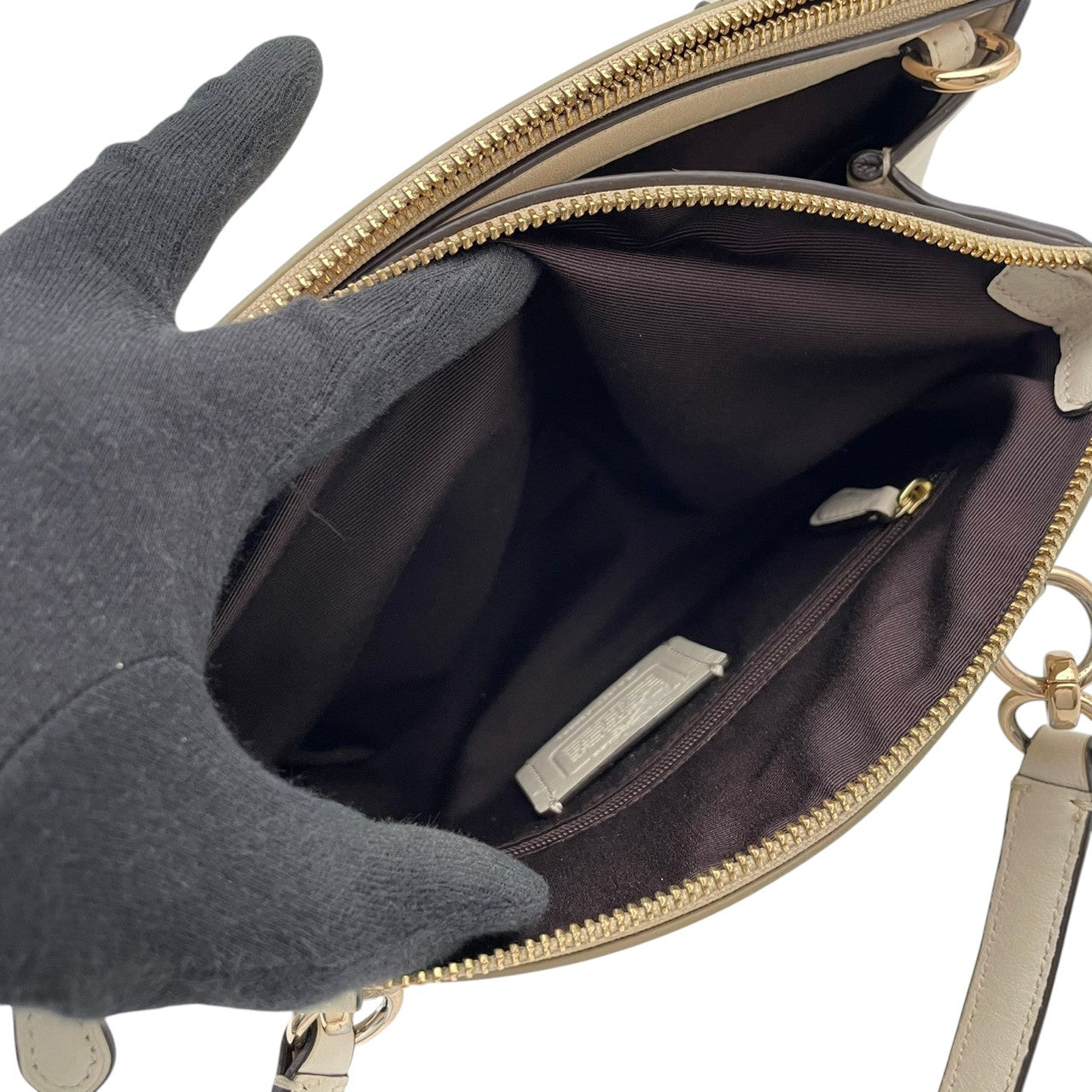 美品 COACH コーチ シグネチャー PVC キャンバス レザー 2WAY ショルダーバッグ ハンドバッグ ベージュ アイボリー ゴールド金具 斜め掛け 軽量 上品 通勤 デイリー A4 フィリピン製 F58291 S88