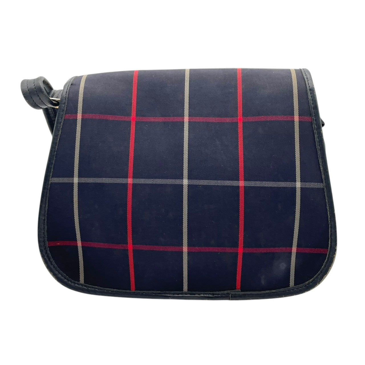 【良品】 バーバリー BURBERRY ショルダーバッグ キャンバス レザー 本革 ネイビー 紺 チェック柄 騎士ロゴ クロスボディ 斜め掛け 軽量 ヴィンテージ オールド エレガント レトロ お出かけ デイリー レディース 定番 人気 鞄 カバン S92